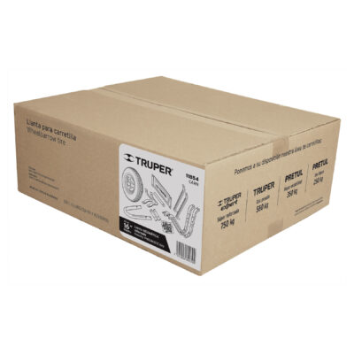 Caja c/llanta neumática y accesorios p/carretilla