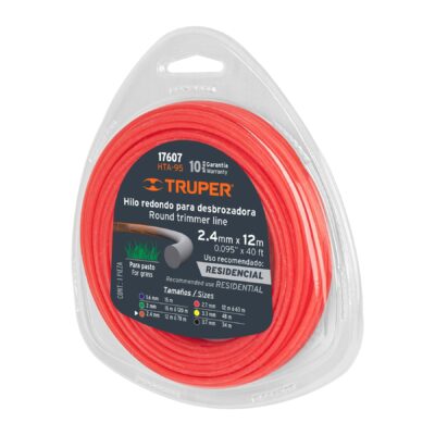Hilo redondo para desbrozadora, 12 m largo, 2.4 mm