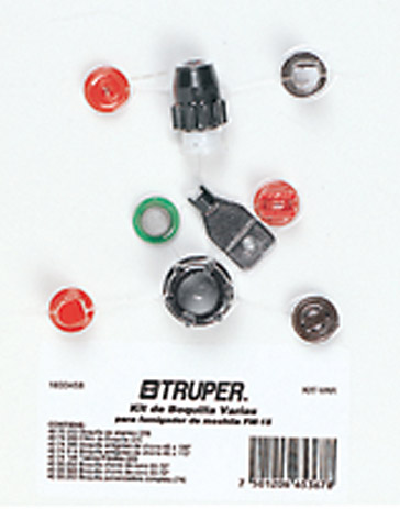 Boquillas varias, filtro, tuerca, empaque de repuesto para FUM-15